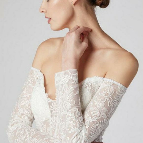 New long off the shoulder tulle, embroidered, lace, sequins, wedding dress, gown - Picture 2 of 8